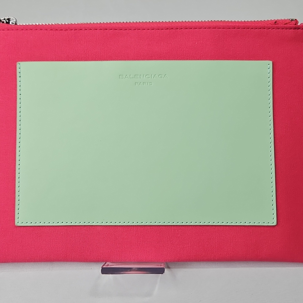 Balenciaga Canvas Cosmetic Bag Rosabotanica Collection Pink and Mint Green NWT